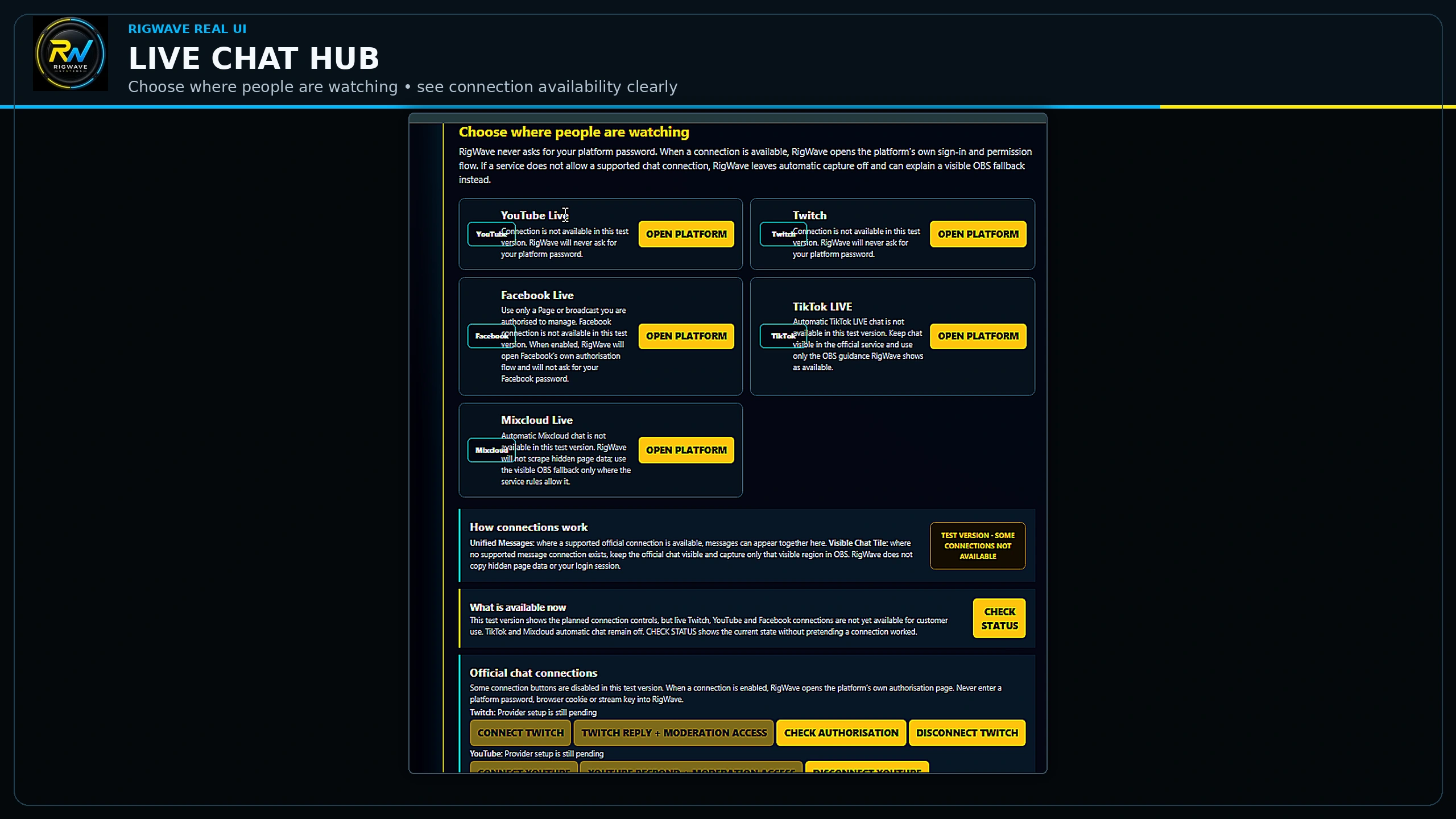 Live Chat Hub development interface