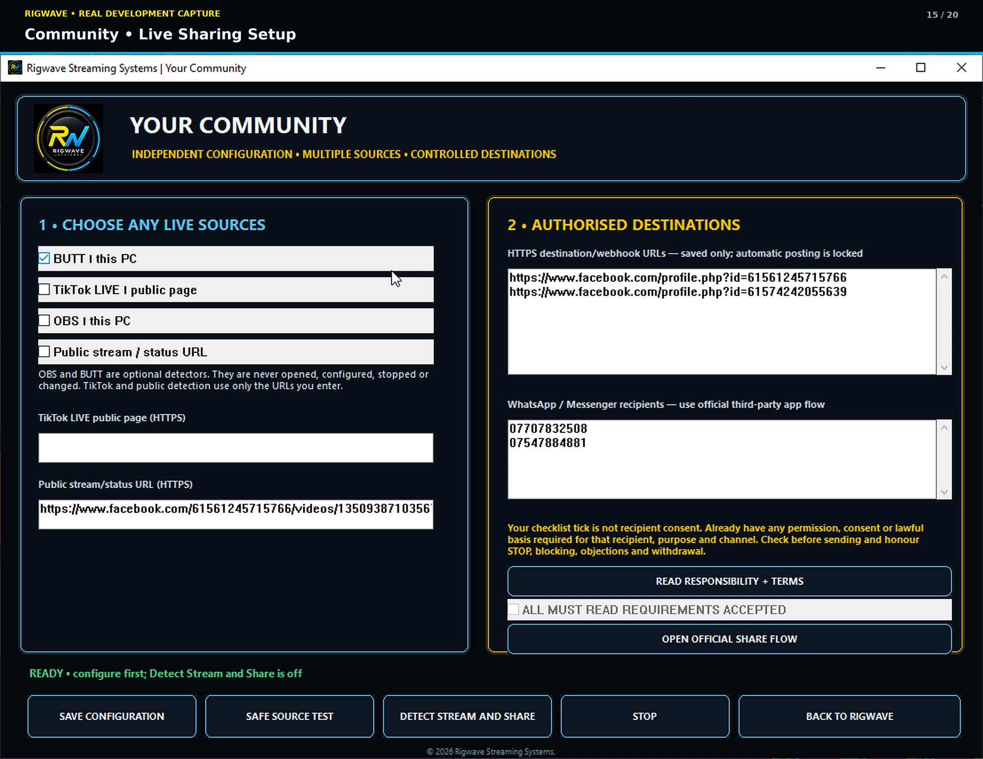 Live Sharing setup screen