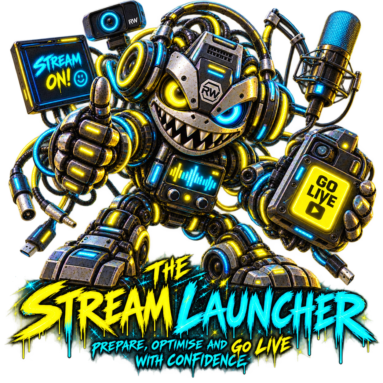 The Stream Launcher, a mechanical RigWave character