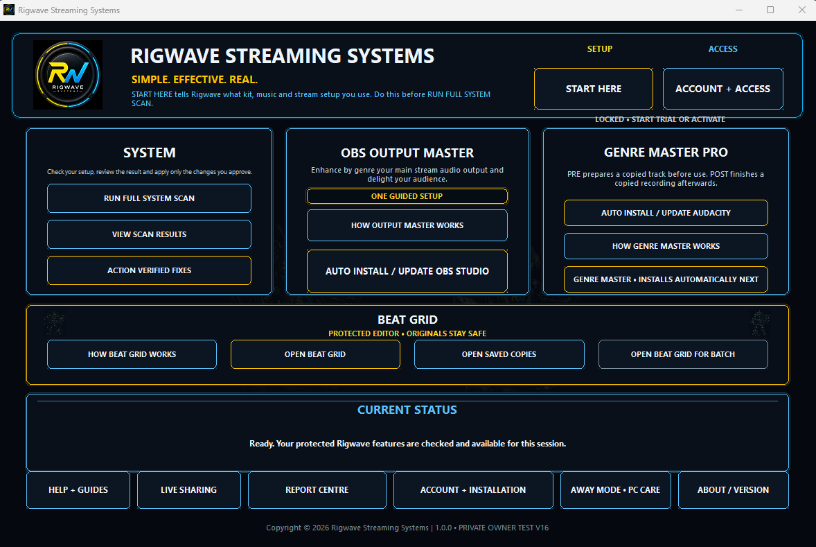 Actual RigWave interface showing a system scan